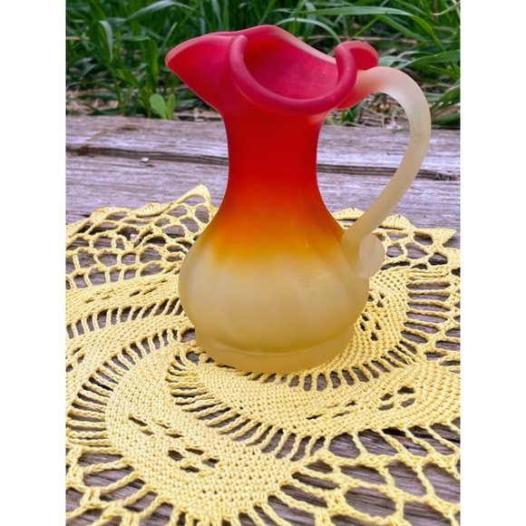 Vintage Satin Art Glass Amberina Ruffled Small Pitcher - Picture 1 of 9